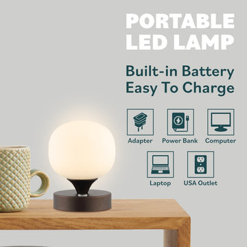 Owen 6.13" Bohemian Farmhouse Iron Rechargeable Integrated LED Table Lamp - JONATHAN Y